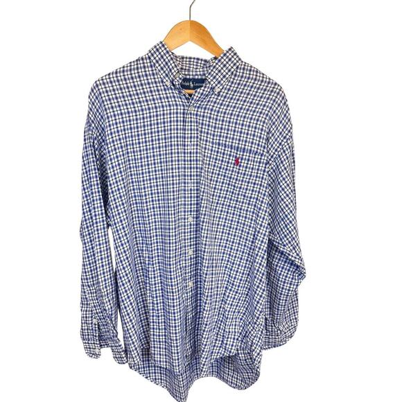 Polo Ralph Lauren Blaire Blue Plaid Long Sleeve Mens Button-Down Shirt Sz L - Picture 1 of 7